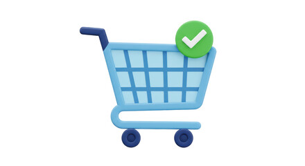 Isolated Shopping Cart with Check Mark