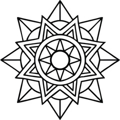 Fototapeta premium Geometric mandala design, black and white, intricate star pattern, spiritual symbol.
