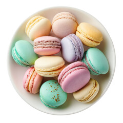 Colorful French Macarons in a White Bowl