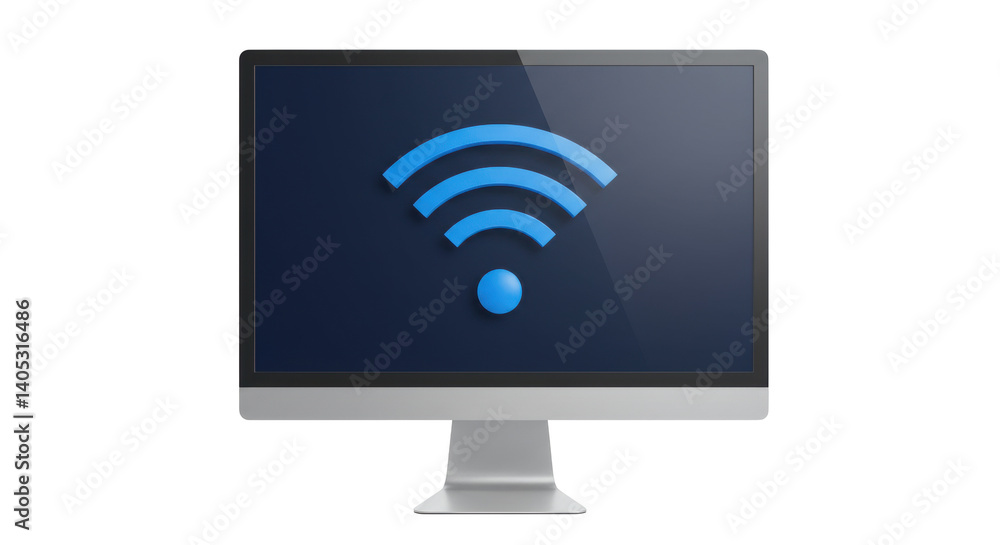 Poster isolated computer monitor with wifi symbol