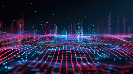 Futuristic Data Visualization Background with Glowing Dots and Lines – Abstract Technology Landscape