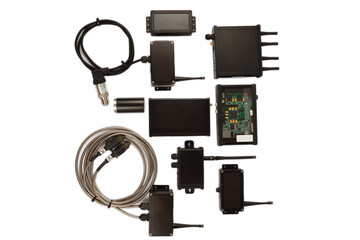 Modern electronic circuits on a white background, a set of various devices