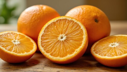 Fresh Citrus Fruits on Wooden Table Bright Kitchen Setting Food Photography Natural Light Close-Up View