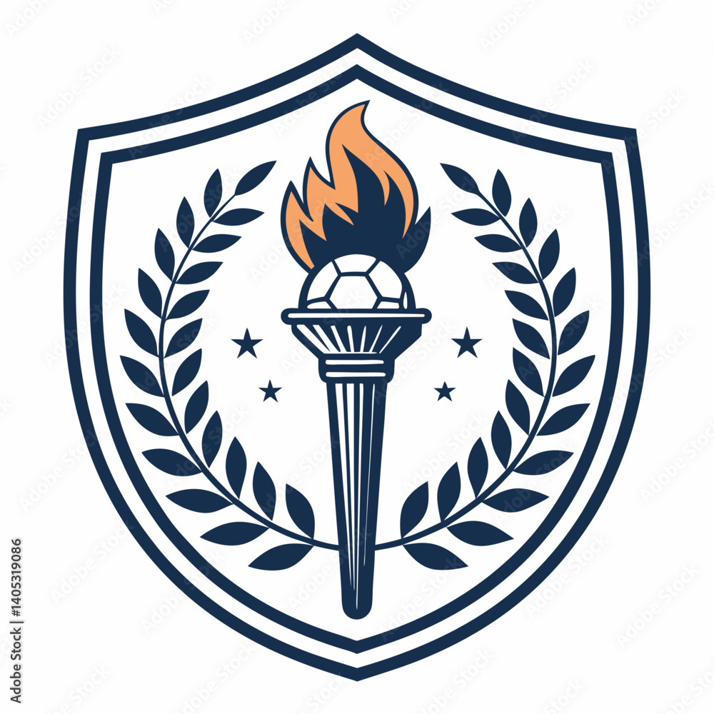 Poster create a bold-stroked vector graphic of a soccer team badge. include detailed design elements for a 