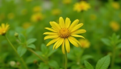 Summer Yellow Flower Blooms in Nature's Garden Close-Up Photography Vibrant Green Environment Freshness Concept