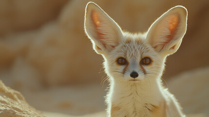 Fennec Fox Looking Straight Ahead in the Desert