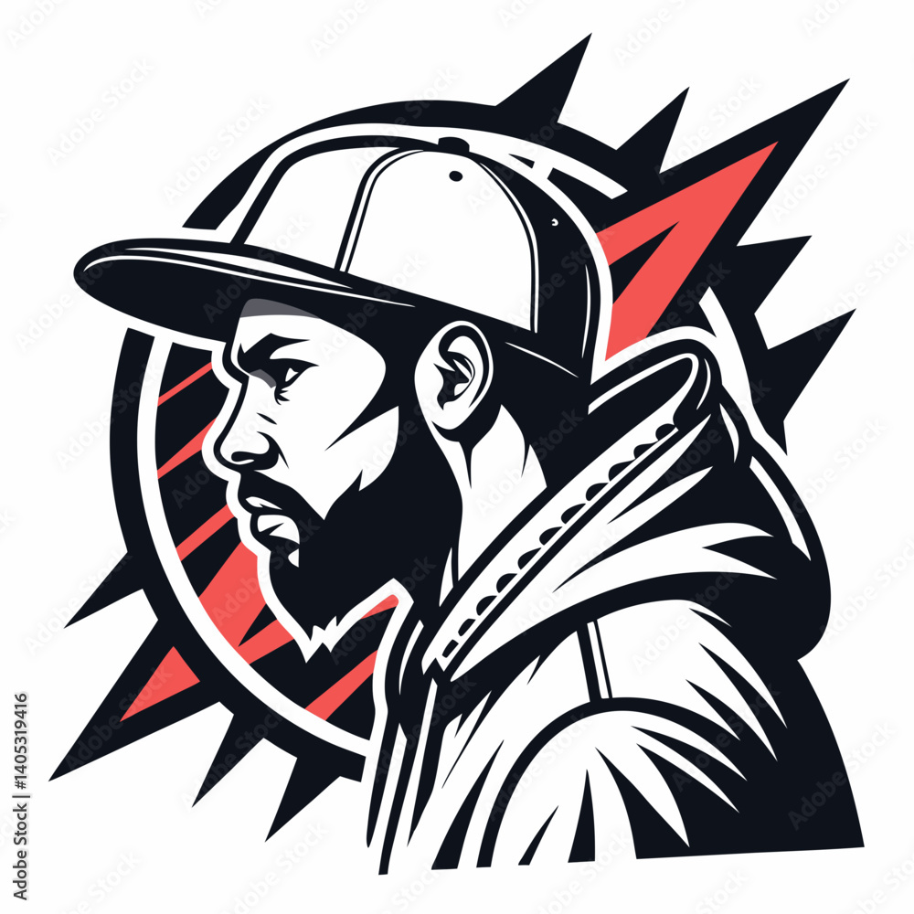Poster design a bold, vector streetwear logo with a strong stroke. include a striking visual element.