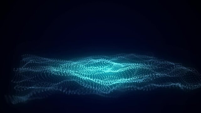 Abstract technology wave of particles and lines. Big data visualization. Dark background with motion dots and lines. Artificial intelligence. 3d rendering. - Powered by Adobe