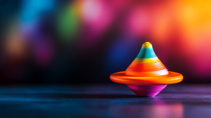 Fototapeta premium Colorful spinning top is joyfully presented with bright, playful colors