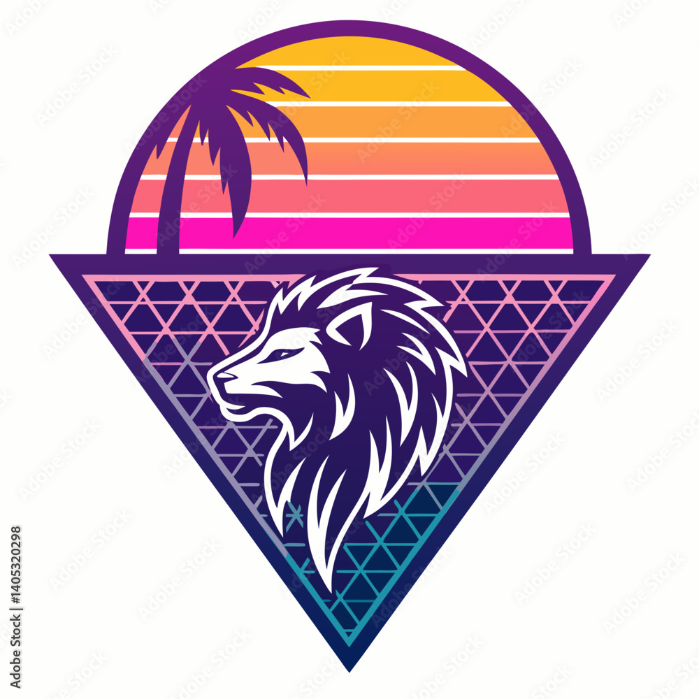 Poster design a vector graphic with a bold stroke featuring vaporwave aesthetics, using a vibrant color pal