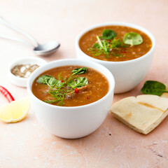 Homemade tomato soup with beef