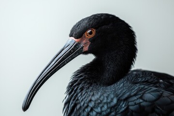 Naklejka premium Close-up of a glossy black bird with a long beak