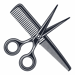 Create a vector graphic of bold-stroked scissors and a comb, designed for hairdressing or beauty salon branding.