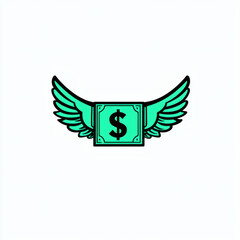 Dollar bill with wings illustration on a white background  
