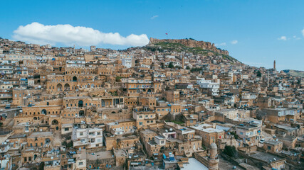 Mardin old town. Ancient and stone houses of Old Mardin. Mardin castle and city center. Turkiye.