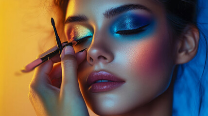 Obraz premium Vibrant makeup artist creates bold look, feeling confident and ready