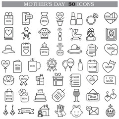 Art & Illustration A collection of minimalistic line icons themed around Mother's Day, Mother's Day Line Icons Set 
