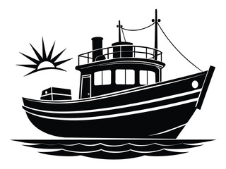 Obraz premium A nautical scene shows a lighthouse silhouette guiding a silhouette of a ship and a boat on the sea