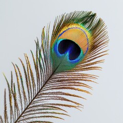 Fototapeta premium Close-up of a vibrant peacock feather. Detailed eye-catching patterns and colors