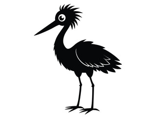 A big white stork, a wild bird of nature with a black beak and feathers, standing isolated
