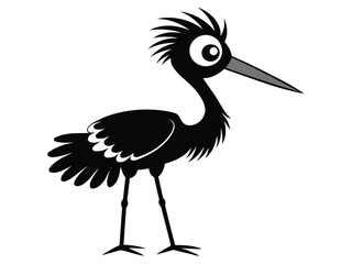 Vector illustration of a standing white stork bird, a wild animal from nature with feathers and a long beak