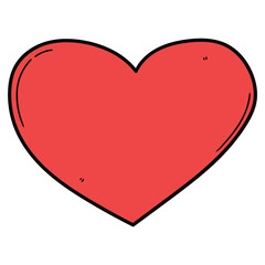 Hand drawn cartoon red heart on white background.