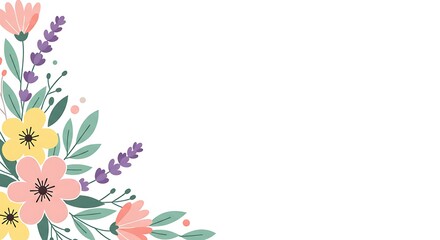 Fototapeta premium Floral Corner Arrangement with Pastel Colors on White Background