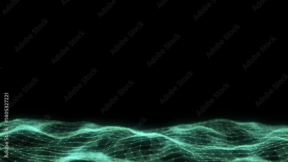 Fototapete abstract technology wave of particles and lines. big data visualization. dark background with motion