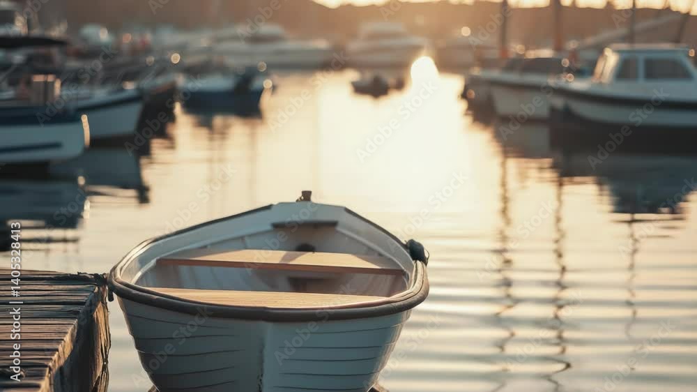 Poster A row boat floating on the surface of calm water.
