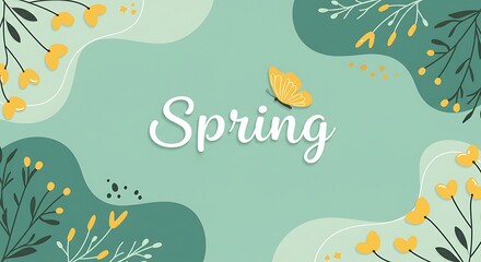 Floral Spring Background with Butterfly and Pastel Colors