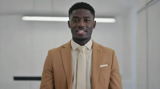 A formal gentleman wearing a tan suit and white tie, suitable for business or social occasions.