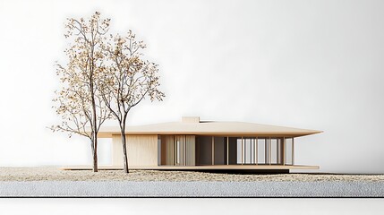 Minimalist house model illustration set against a white background, highlighting architectural elegance