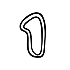 Stroke digit number one 1. Black font symbol in hand drawn doodle style. Vector illustration isolated on white background. For menu, presentation, branding, font, education, math.