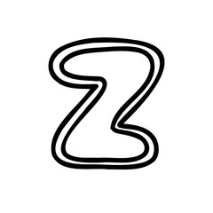 Stroke letter Z of latin english language. Black font symbol in hand drawn doodle style. Vector illustration isolated on white background. For presentation, logo, branding, font, education.
