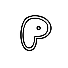 Stroke letter P of latin english language. Black font symbol in hand drawn doodle style. Vector illustration isolated on white background. For presentation, logo, branding, font, education.