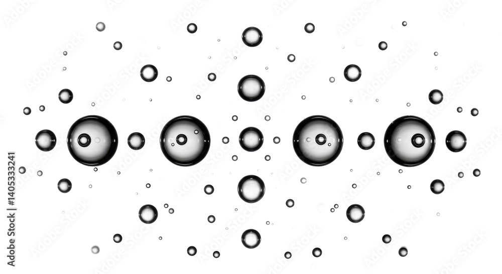 Poster abstract black and white image of many bubbles of varying sizes arranged on a black background