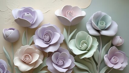Elegant Paper Floral Art in Pastel Colors with Intricate Details