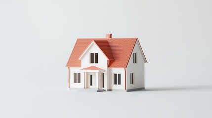 Minimalist house model illustration set on a plain white backdrop, focusing on clean architectural lines and features.