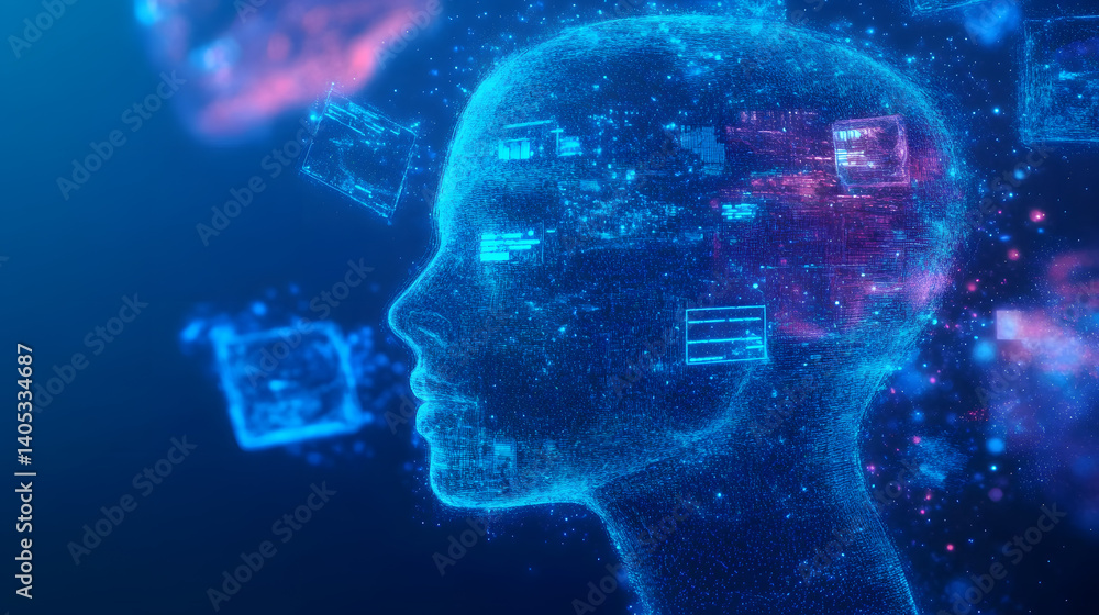 Poster abstract digital ai chat light blue background. chatbot concept. gpt or artificial intelligence conc