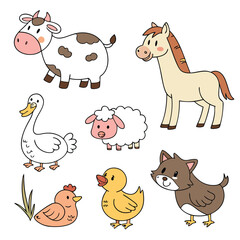 collection of cute farm and domestic animals icons