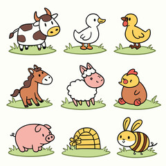 collection of cute farm and domestic animals icons
