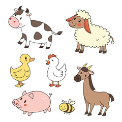 collection of cute farm and domestic animals icons