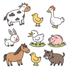 collection of cute farm and domestic animals icons