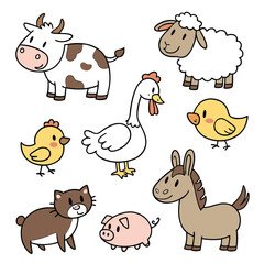 collection of cute farm and domestic animals icons