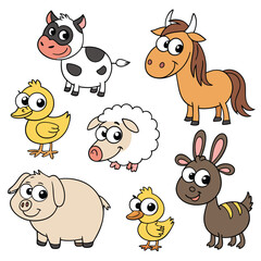 collection of cute farm and domestic animals icons