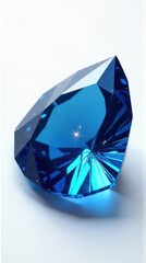 Elegant faceted blue gemstone with starburst reflections on white background.