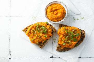 Roasted vegetable dip on toast