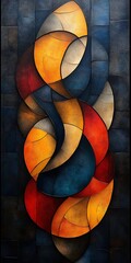 Fototapeta premium Abstract art with intertwining shapes and warm color tones.
