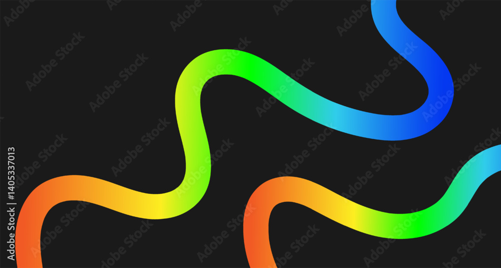 Poster abstract playful background with neon gradient wavy line. backdrop with organic curvy curly stripe. 
