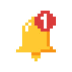Pixel yellow bell, incoming message notification, 8 bit bell signal.